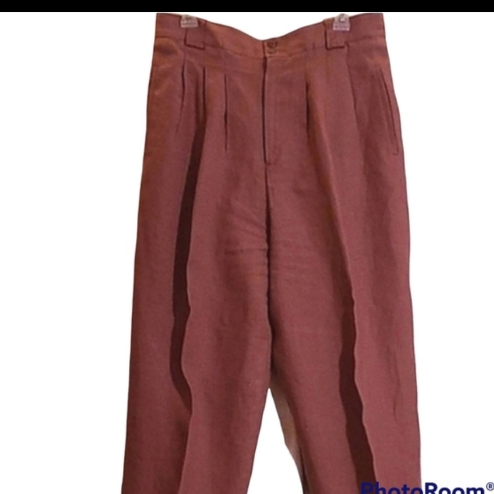 100% Lined Linen Slacks Giorgio Sant'Angelo Wide Leg "Mocha" Size 14 Comfy
